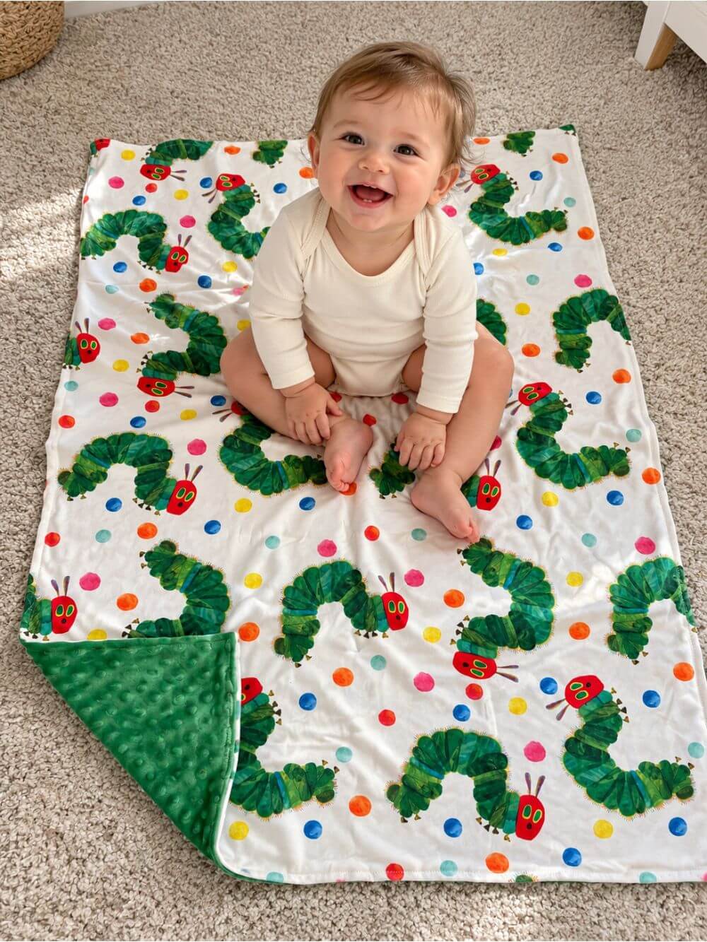 Colorful Caterpillar Baby or Toddler Minky Dot Blanket