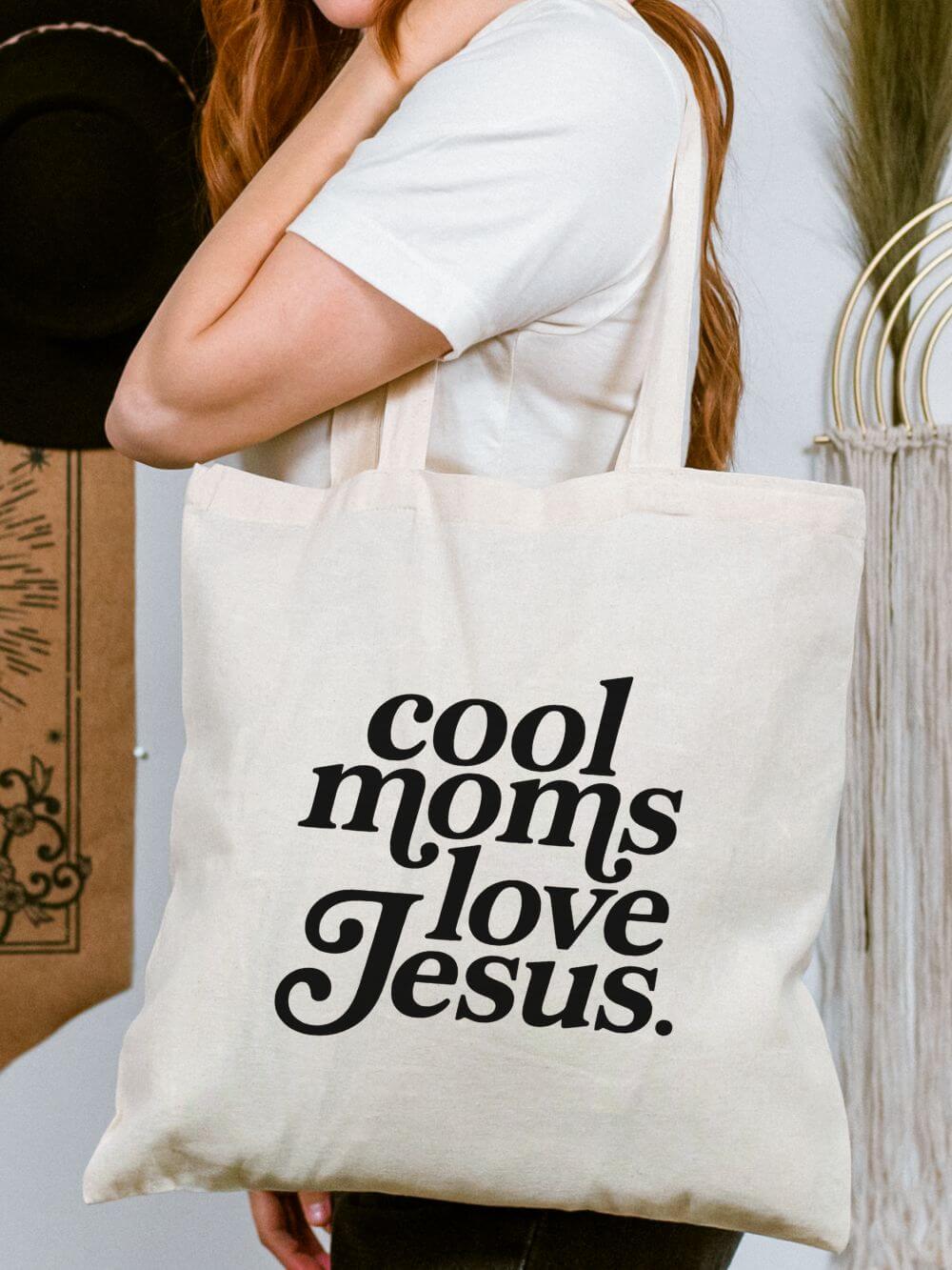 Cool Moms Love Jesus Cotton Canvas Christian Tote Bag