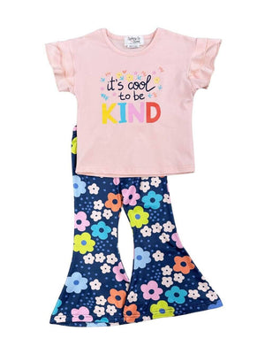 Cool to be Kind Peach & Blue Retro Floral Bell Bottom Outfit - Sydney So Sweet