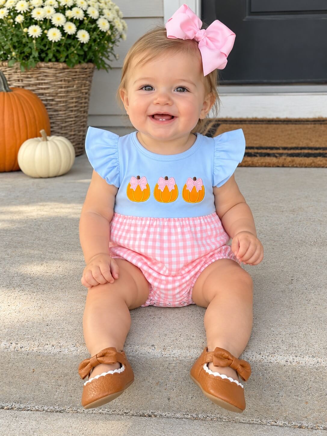 Coquette Bow Pumpkin Baby Bubble Romper