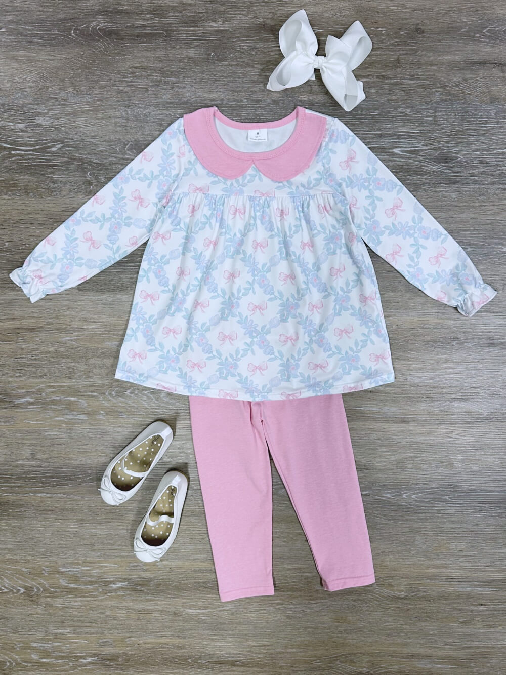 Coquette Bows Blue and Pink Girls Top &amp; Pants Outfit - Sydney So Sweet