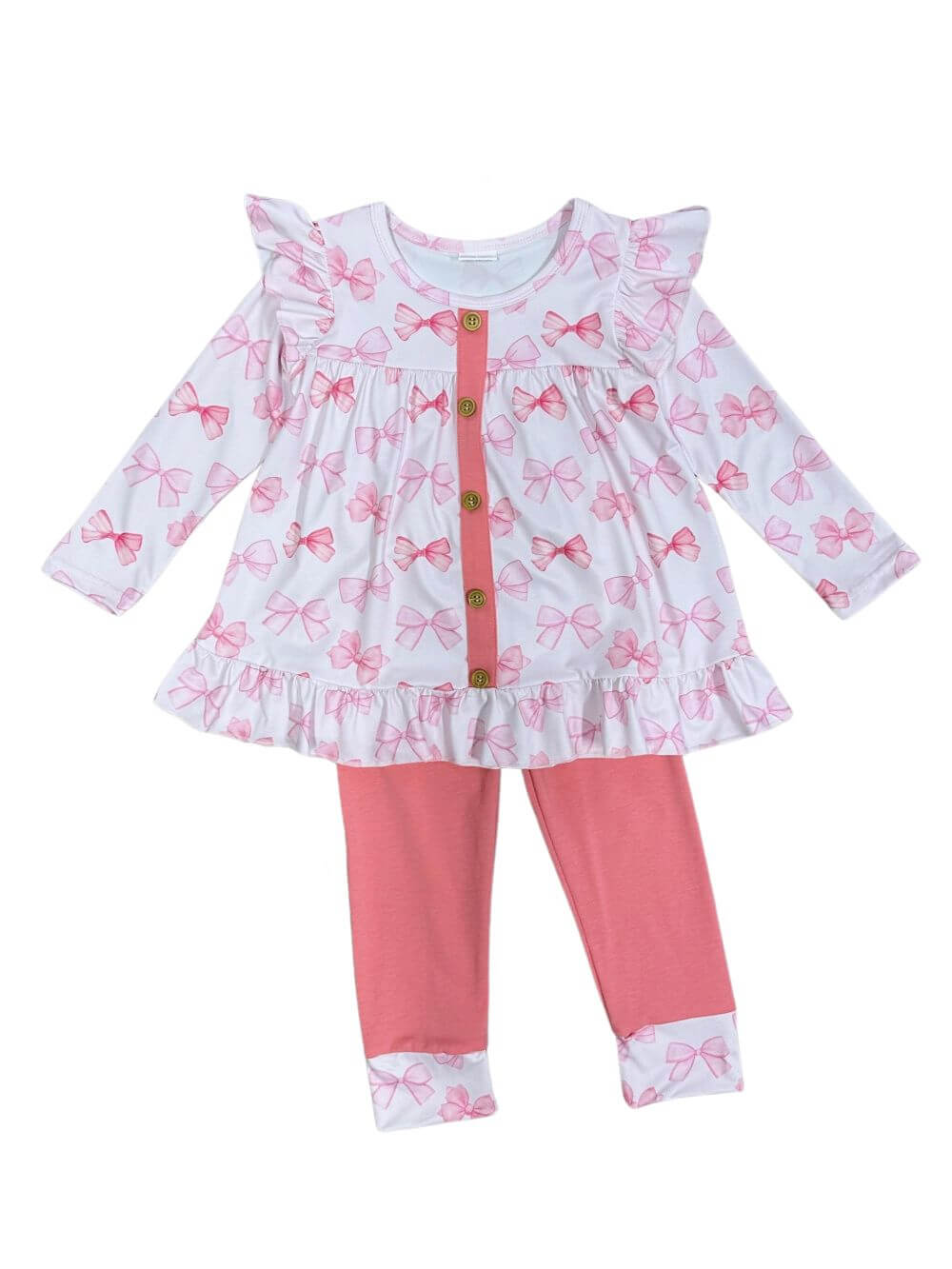 Coquette Bows Pink Girls Ruffle Top & Leggings Outfit - Sydney So Sweet