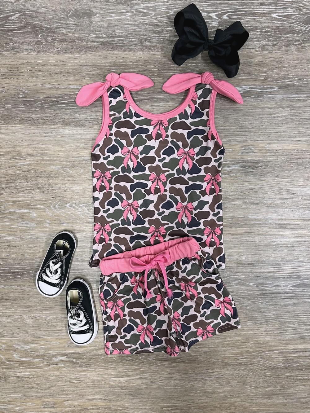 Coquette Camo & Bows Girls Tank & Shorts Outfit - Sydney So Sweet