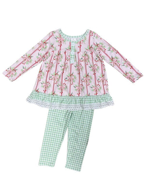 Coquette Christmas Bows Girls Gingham Pants Outfit - Sydney So Sweet