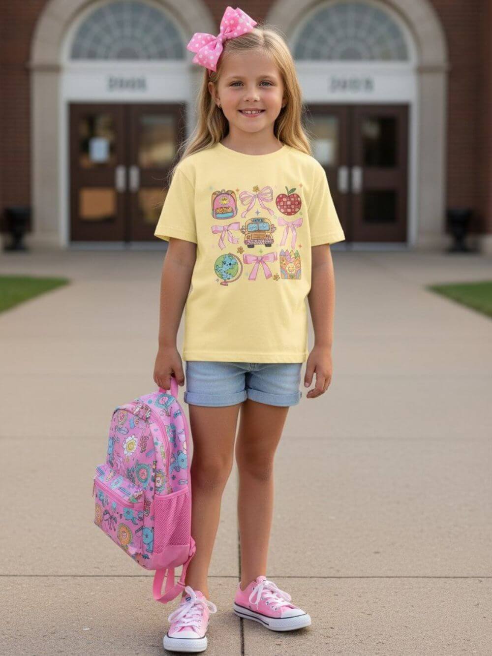 Coquette Back to School Bow Graphic Tee Kids Preppy Cute T-Shirt
