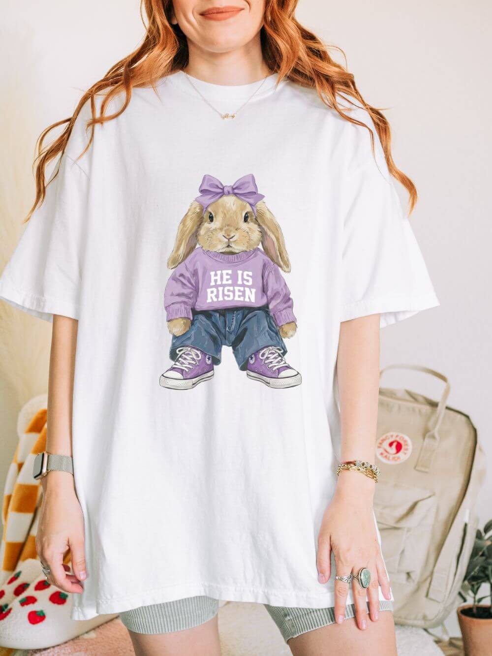 He is Risen Coquette Easter Bunny Christian Church Floral T‑Shirt Unisex Tee