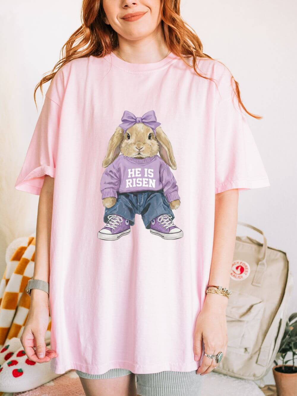 He is Risen Coquette Easter Bunny Christian Church Floral T‑Shirt Unisex Tee