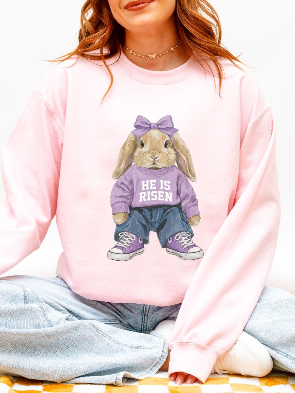 He is Risen Coquette Easter Bunny Women's Heavy Blend Cozy Crewneck Sweatshirt