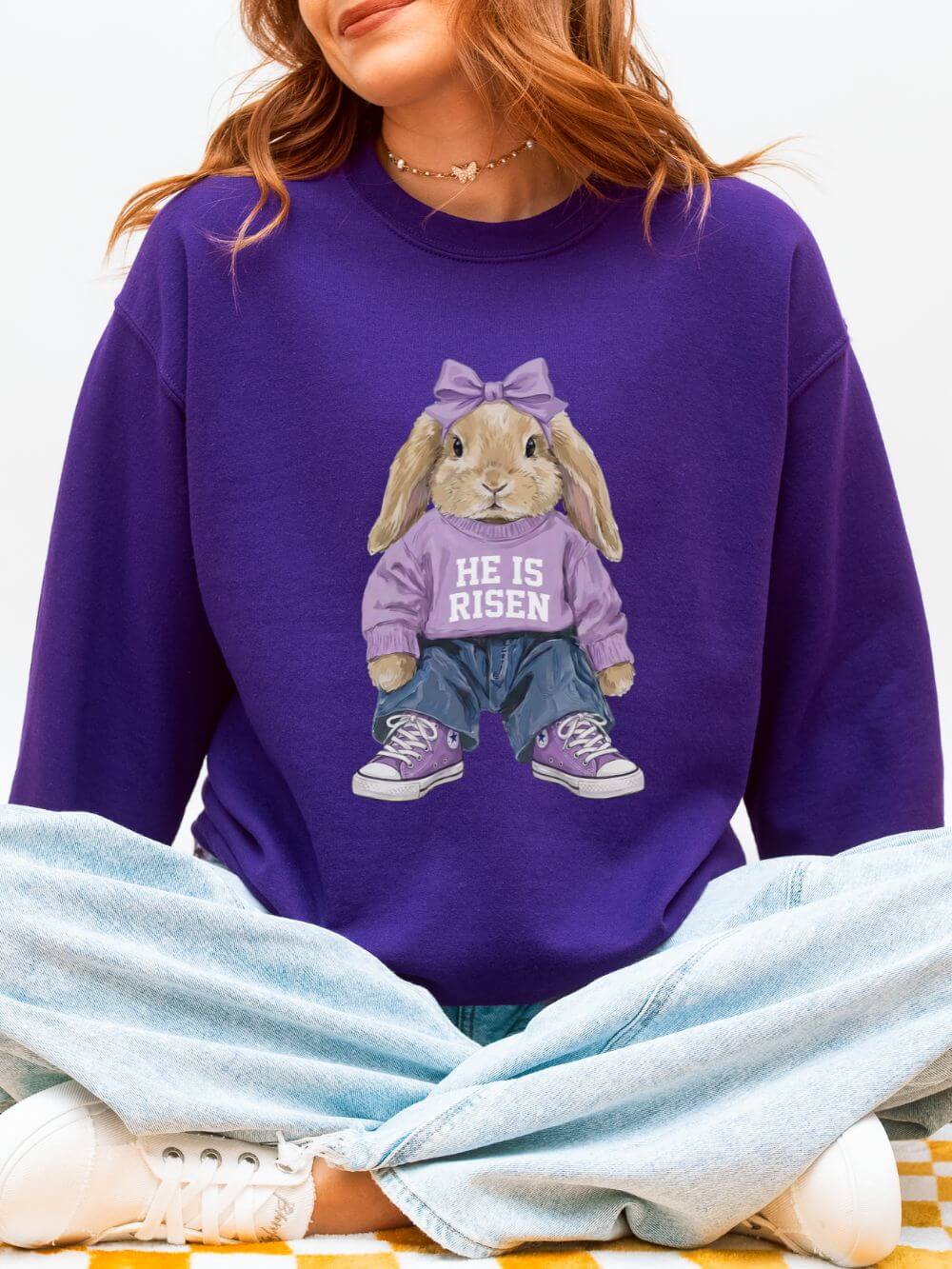 He is Risen Coquette Easter Bunny Women's Heavy Blend Cozy Crewneck Sweatshirt