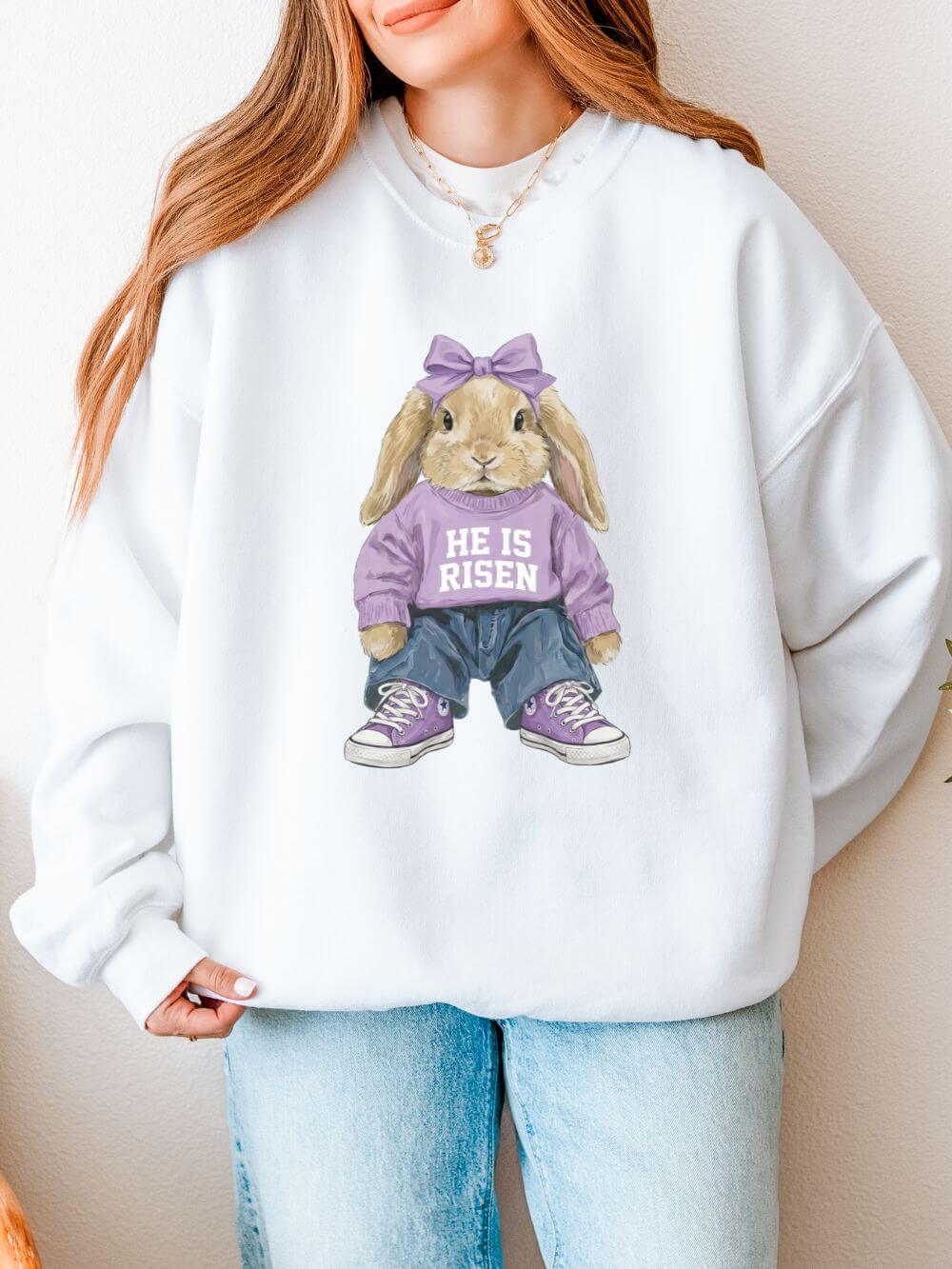 He is Risen Coquette Easter Bunny Women's Heavy Blend Cozy Crewneck Sweatshirt