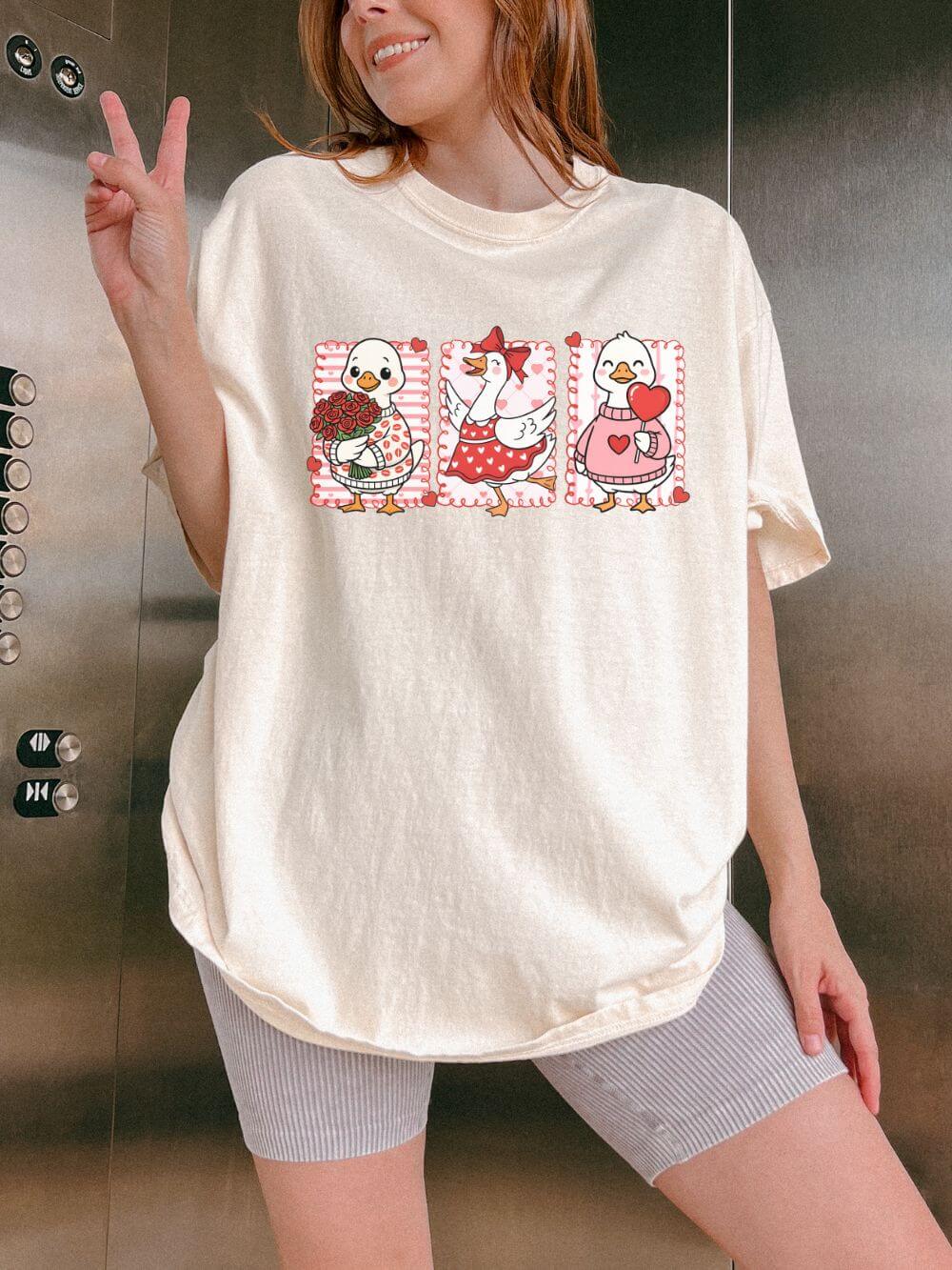 Coquette Love Goose Valentine's Day Graphic T-Shirt Unisex Short Sleeve Tee - Sydney So Sweet