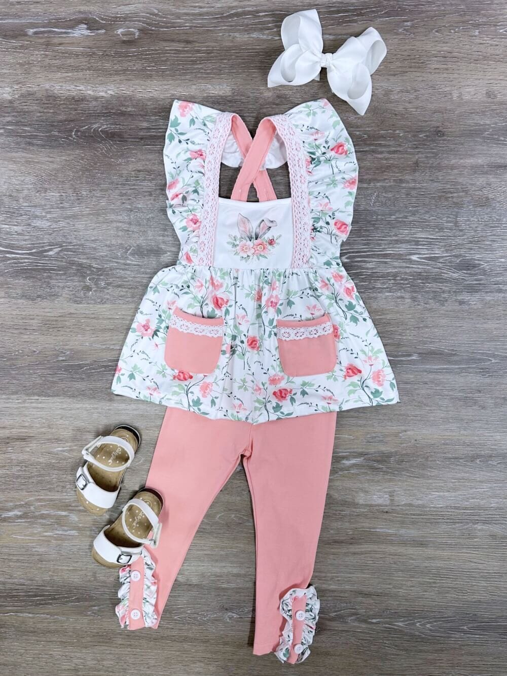 Coral Bunny Garden Easter Leggings &amp; Tunic Outfit - Sydney So Sweet