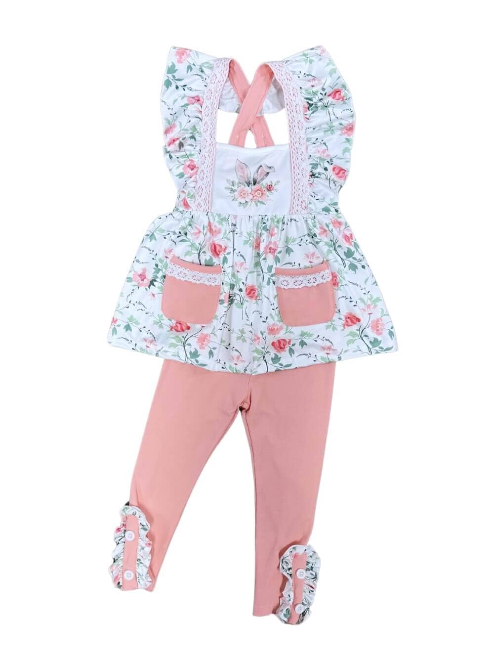 Coral Bunny Garden Easter Leggings & Tunic Outfit
