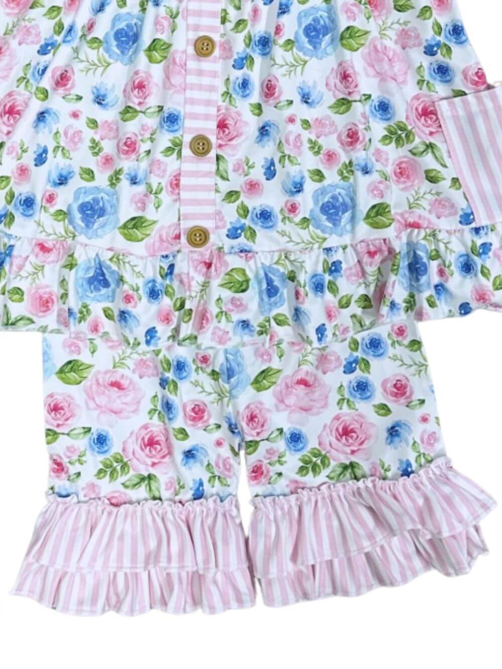 Cottage Bloom Ruffle Girls Spring Shorts Outfit