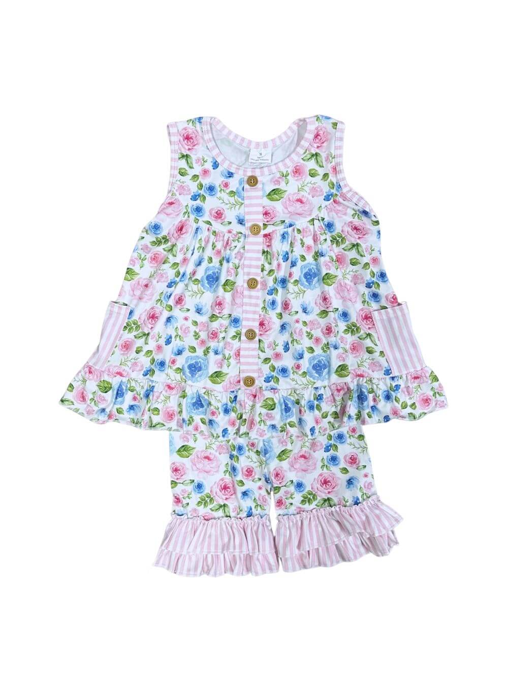 Cottage Bloom Ruffle Girls Spring Shorts Outfit