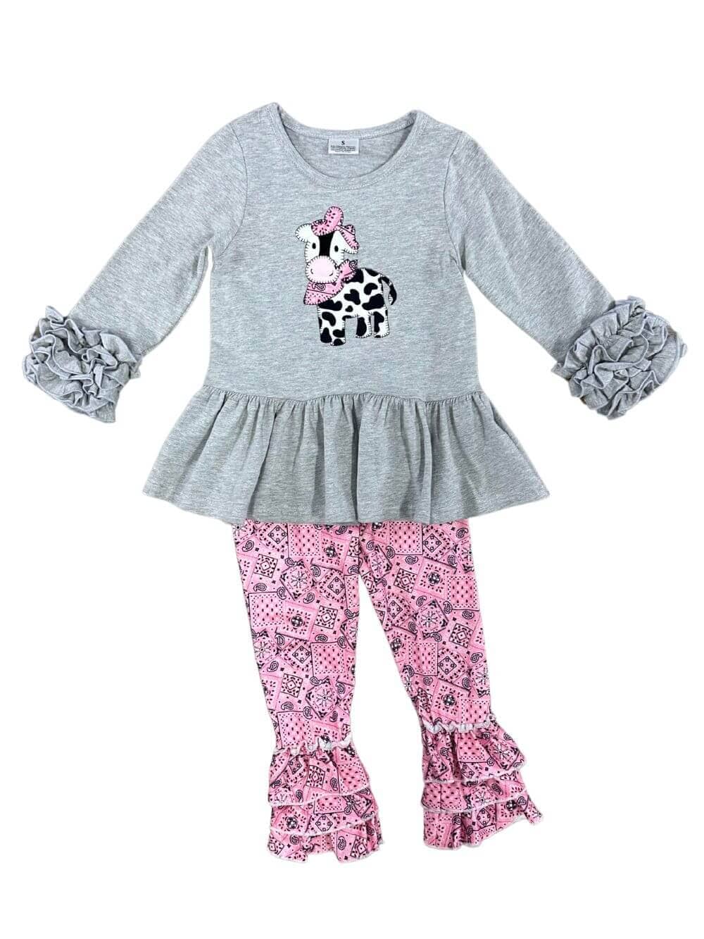 Country Cow Pink Bandana Girls Ruffle Leggings Outfit - Sydney So Sweet