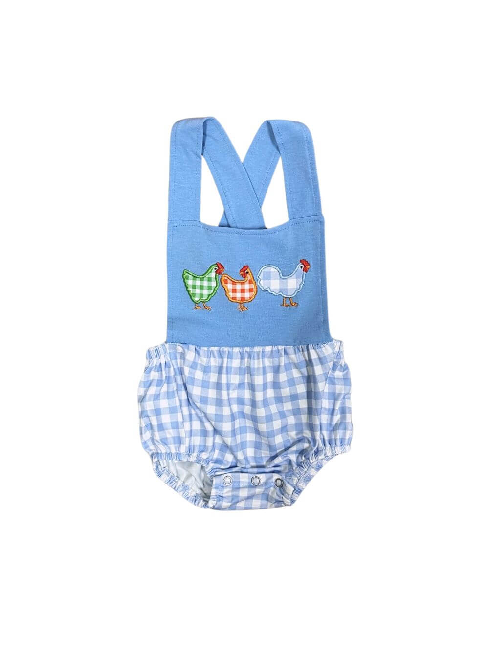 Country Cuties Girls Blue Gingham Chicken Baby Romper - Sydney So Sweet