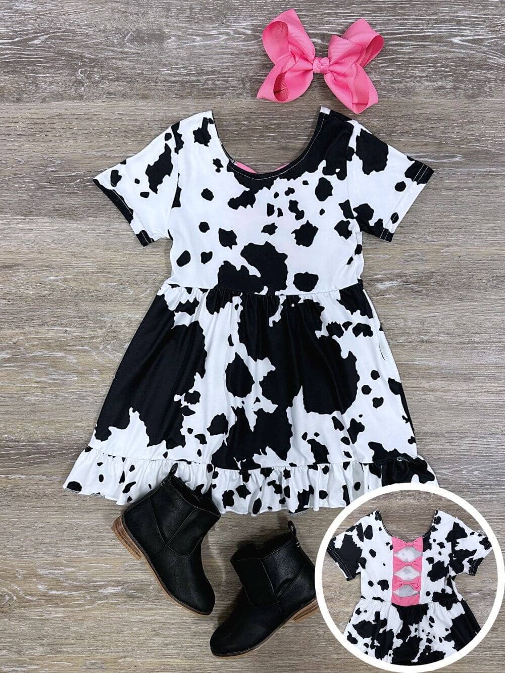 Cow You Doin&#39; Girls Black &amp; White Cow Print Dress - Sydney So Sweet