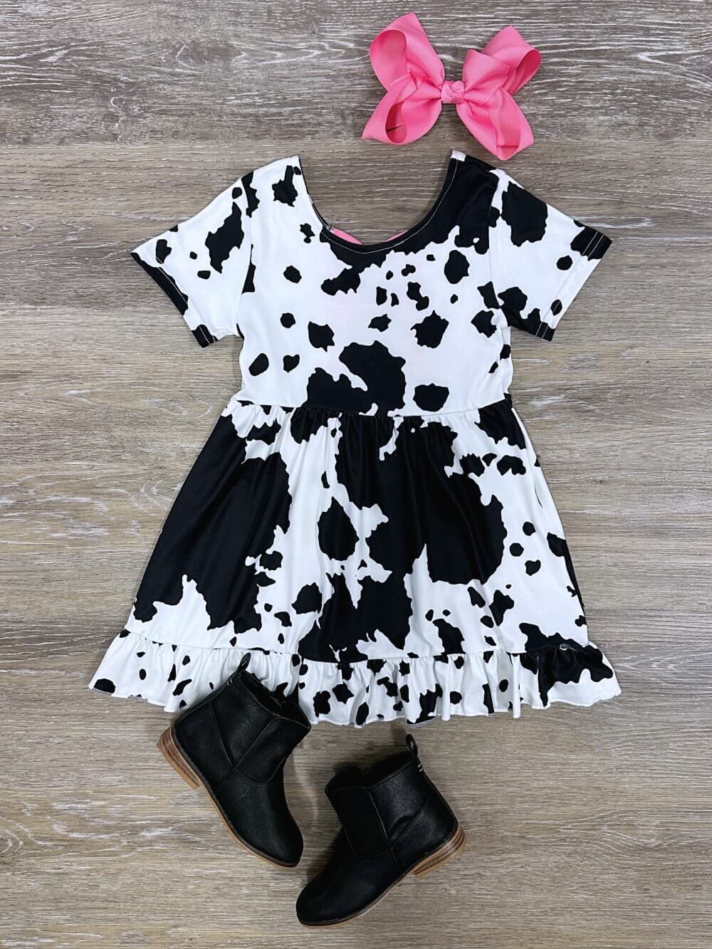 Cow You Doin' Girls Black & White Cow Print Dress - Sydney So Sweet