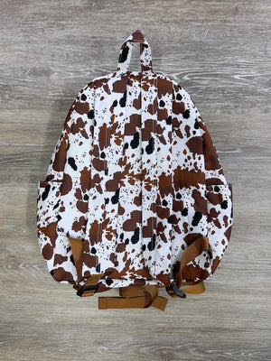 Cow Print Brown & White Kids' School Backpack - Sydney So Sweet