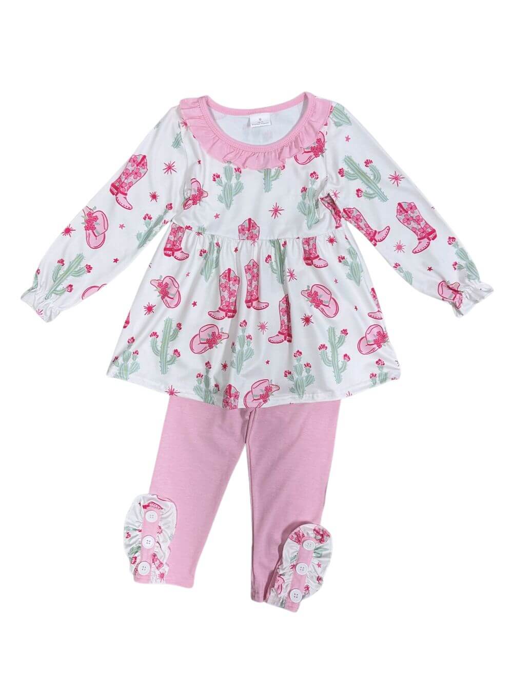 Cowgirl Cutie Pink Ruffle & Cactus Girls Outfit - Sydney So Sweet