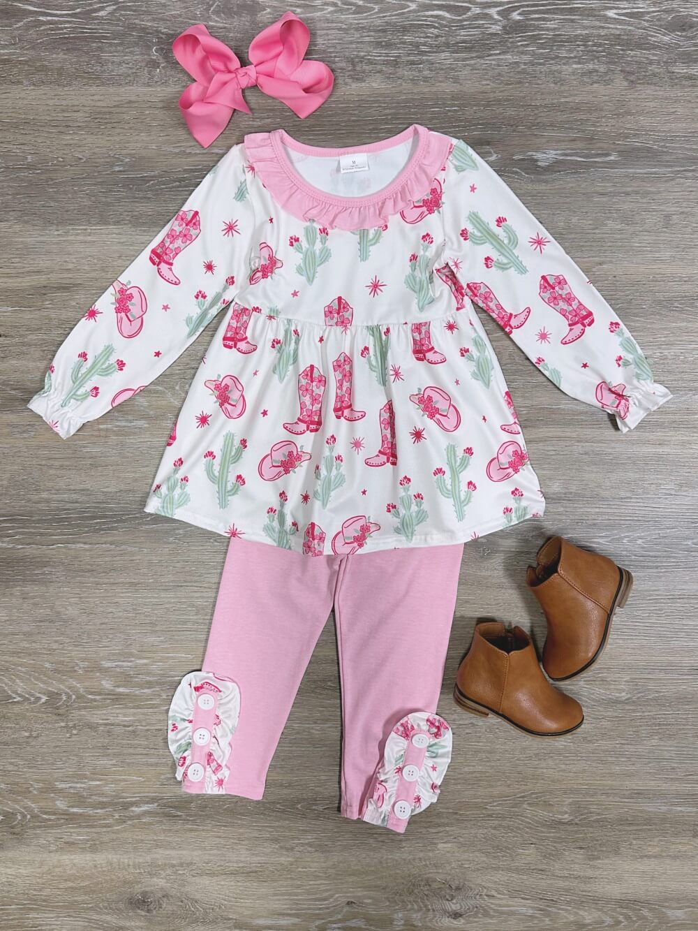 Cowgirl Cutie Pink Ruffle & Cactus Girls Outfit - Sydney So Sweet