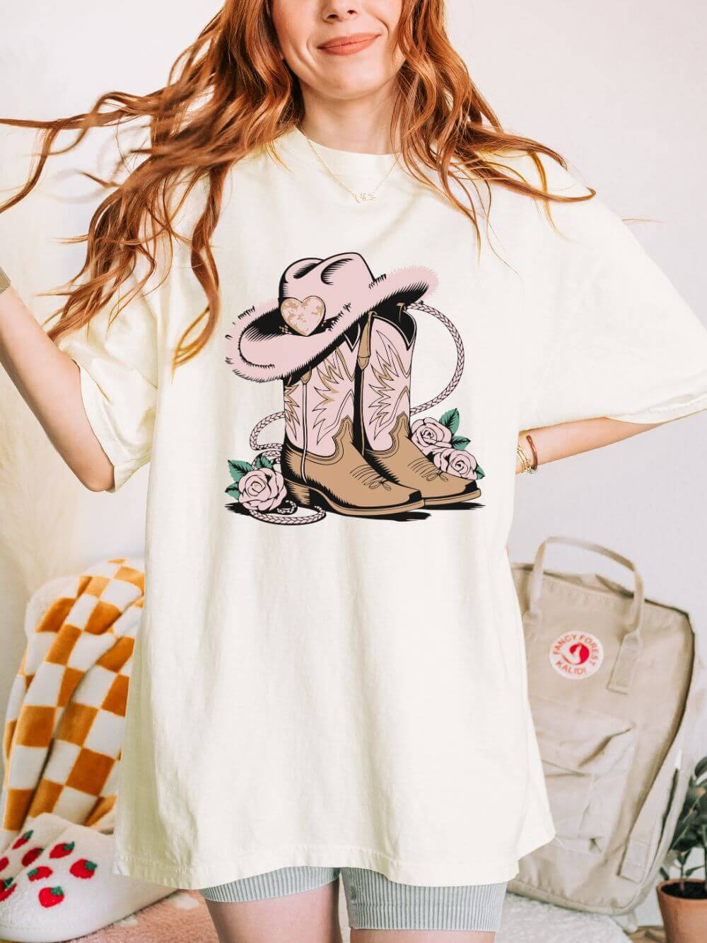 Cowgirl Valentine Boots & Hat Graphic T-Shirt Short Sleeve Tee - Sydney So Sweet