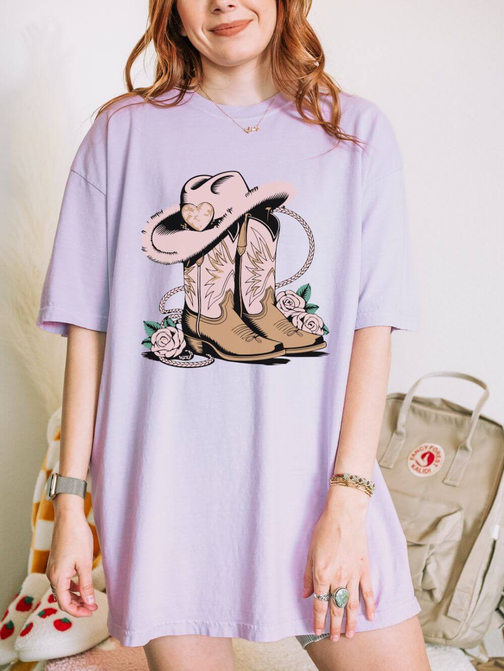 Cowgirl Valentine Boots & Hat Graphic T-Shirt Short Sleeve Tee - Sydney So Sweet
