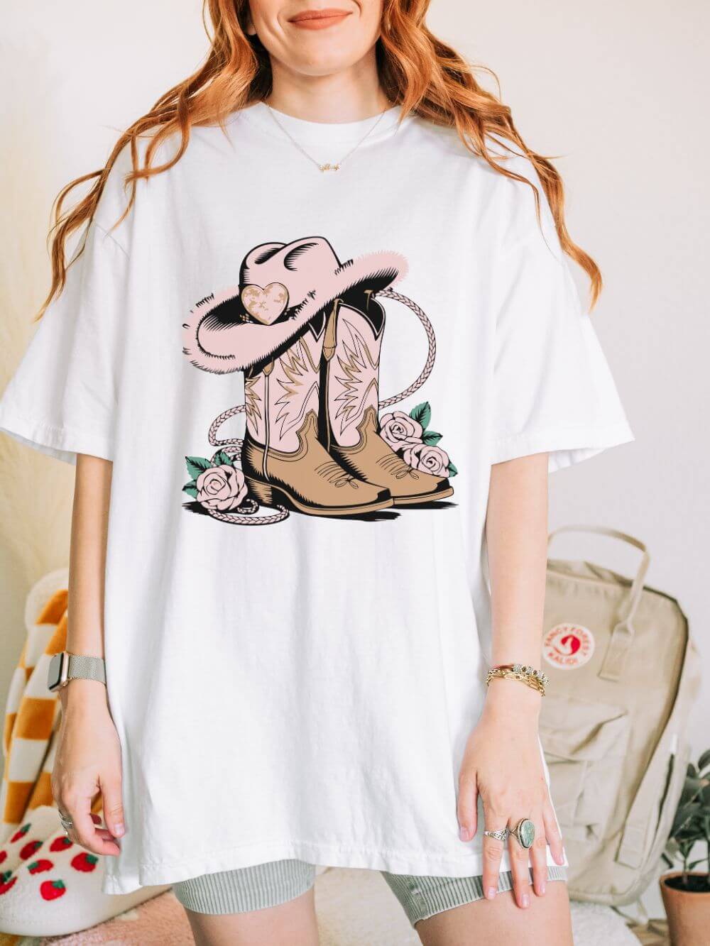 Cowgirl Valentine Boots & Hat Graphic T-Shirt Short Sleeve Tee - Sydney So Sweet