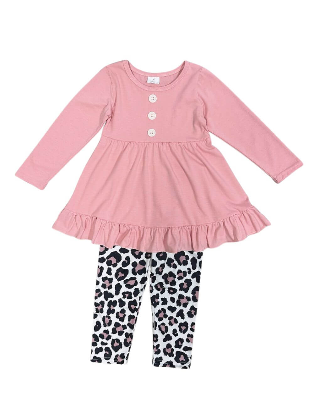 Cozy & Cute Girls Ruffle Tunic Leopard Leggings Outfit - Sydney So Sweet