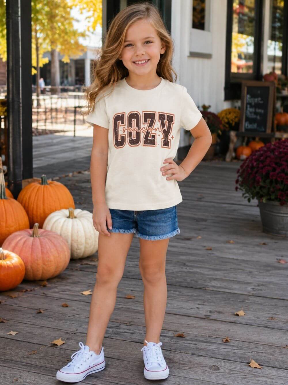 Cozy Vibes Kids T-Shirt Cozy Retro Script Graphic Fall Youth Tee