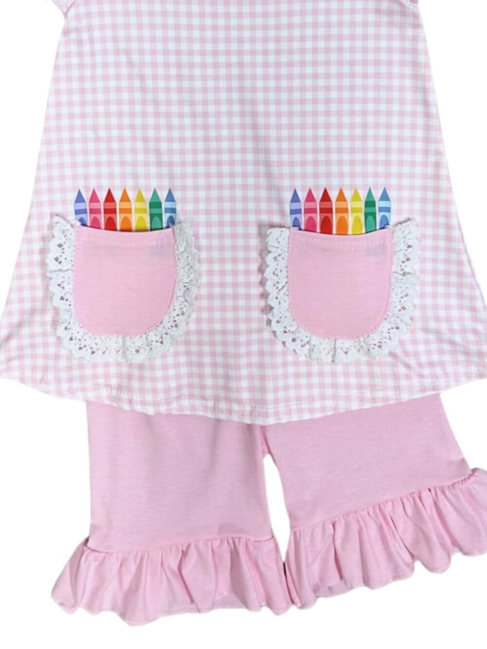 Crayon Pocket Shirt Ruffle Shorts Girls Back to School Outfit - Sydney So Sweet