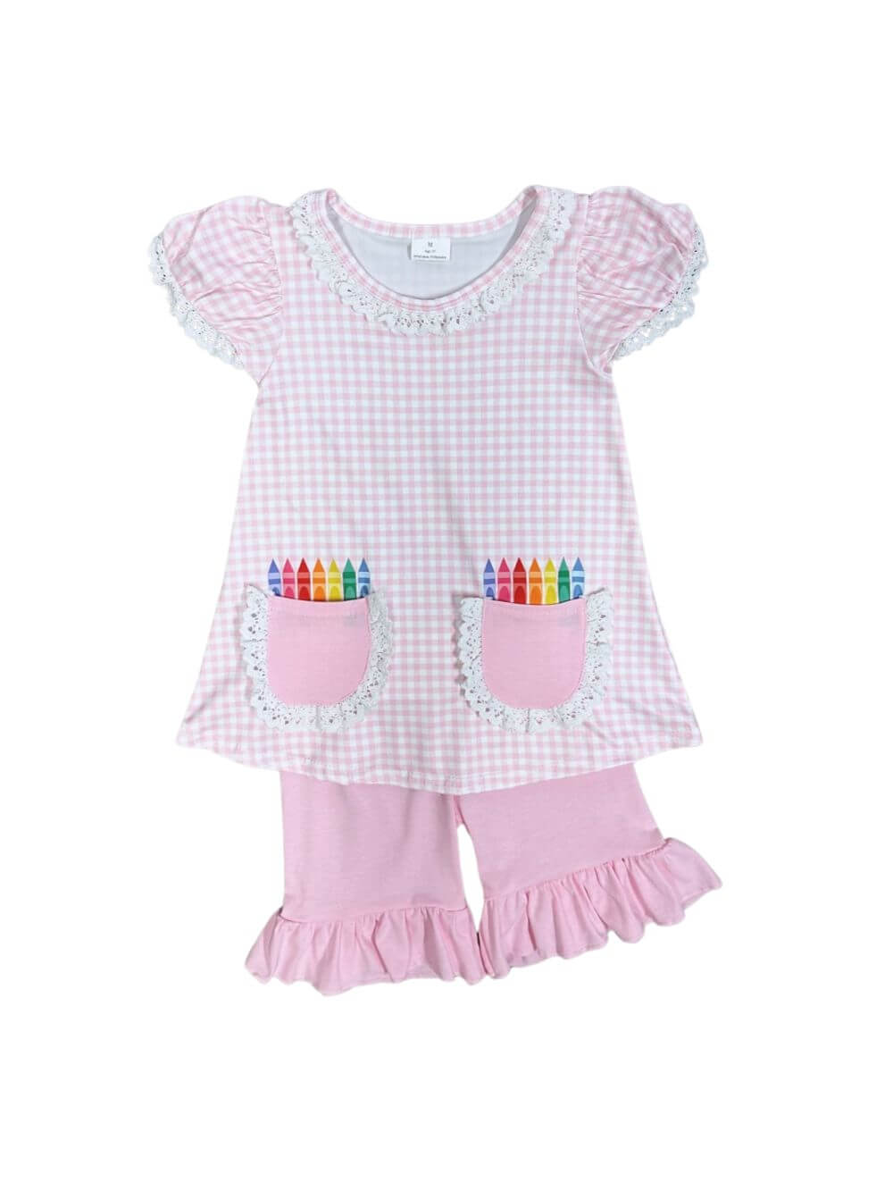 Crayon Pocket Shirt Ruffle Shorts Girls Back to School Outfit - Sydney So Sweet