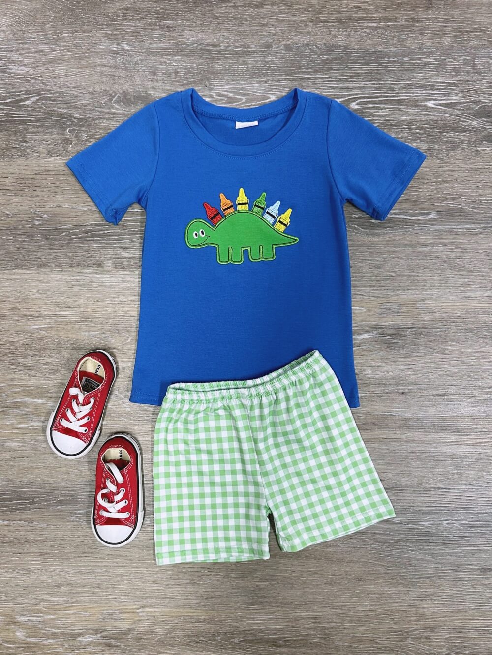 Crayon Spiked Dino Boys Back to School Shorts Outfit - Sydney So Sweet