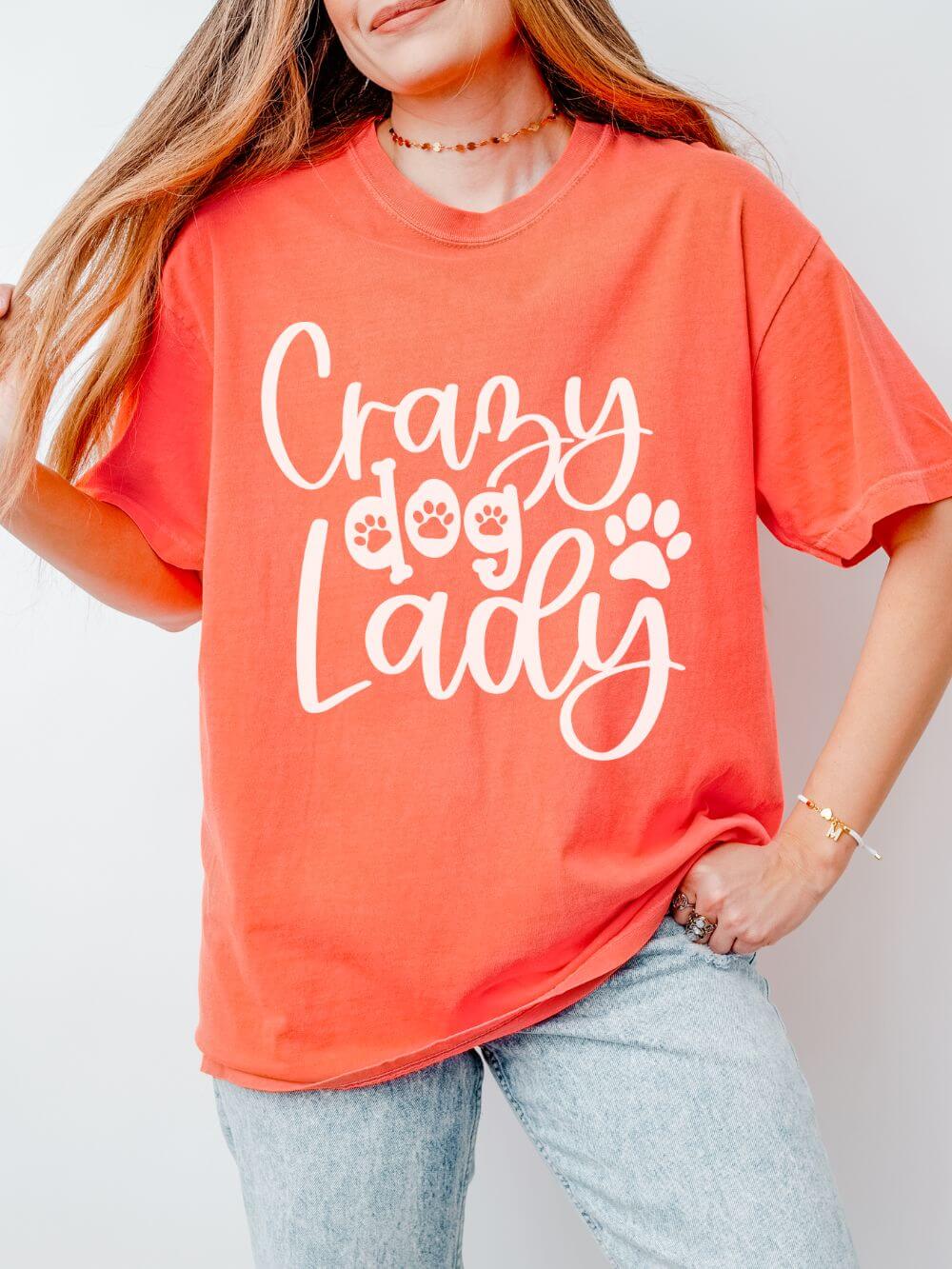 Crazy Dog Lady T-Shirt Paw Print Graphic Tee for Dog Moms