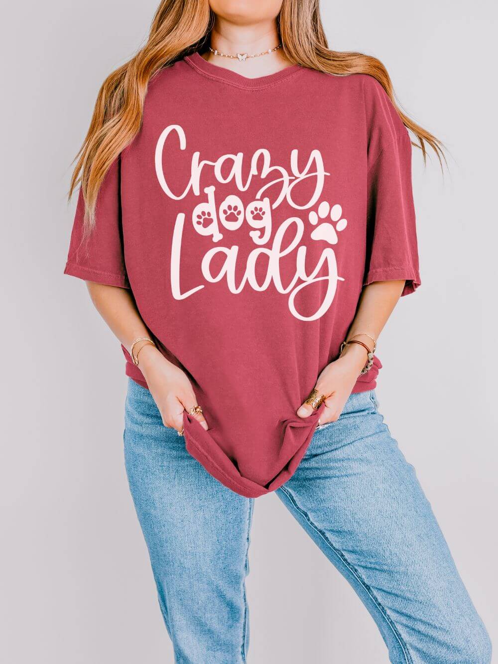 Crazy Dog Lady T-Shirt Paw Print Graphic Tee for Dog Moms