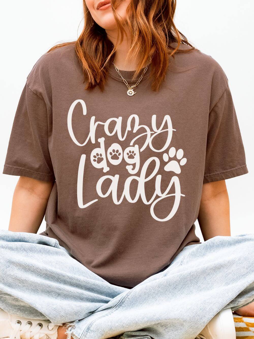 Crazy Dog Lady T-Shirt Paw Print Graphic Tee for Dog Moms