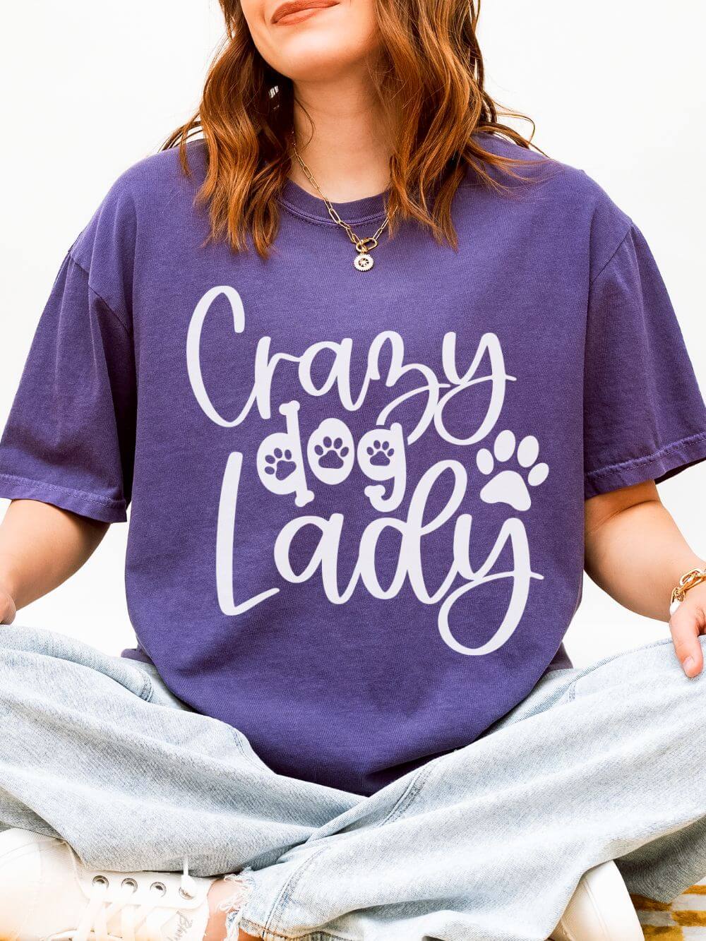 Crazy Dog Lady T-Shirt Paw Print Graphic Tee for Dog Moms