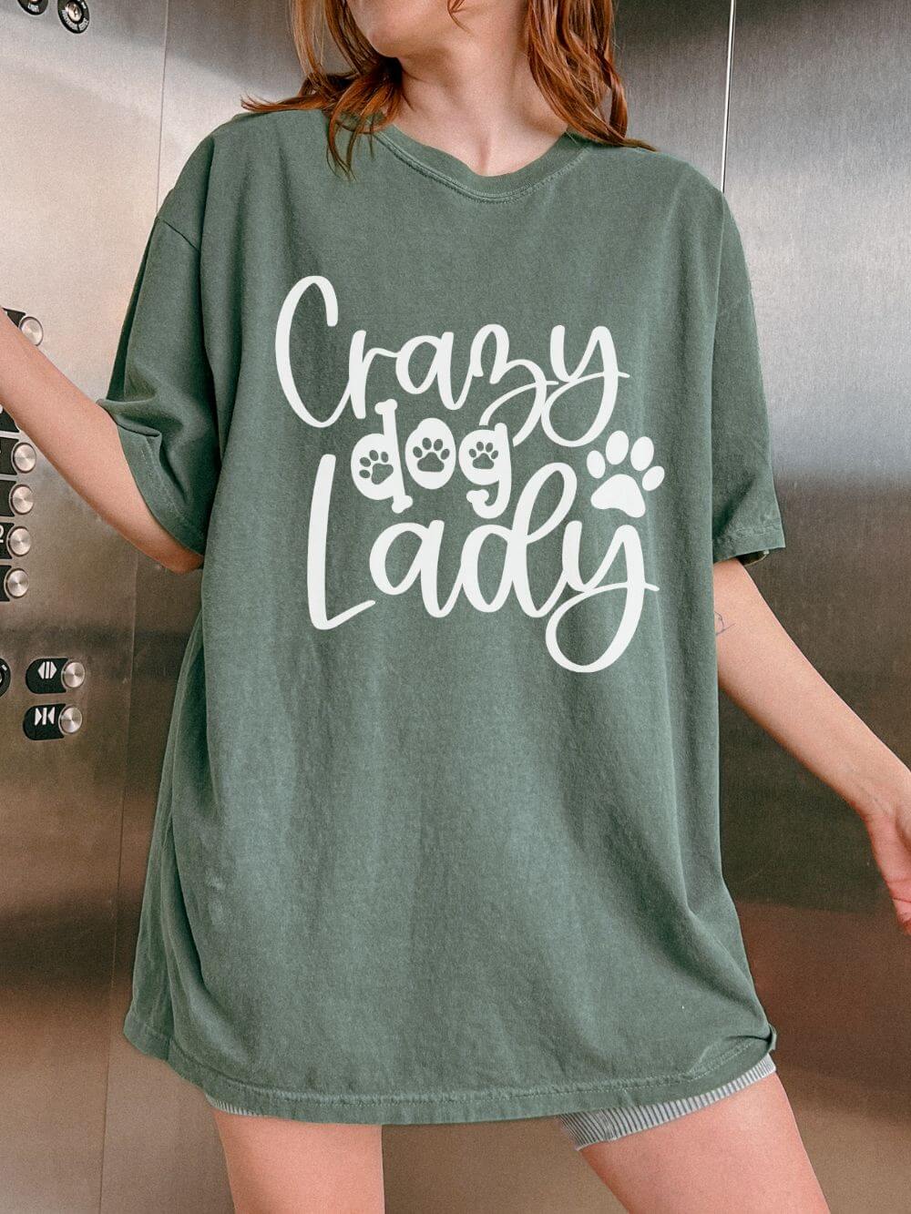 Crazy Dog Lady T-Shirt Paw Print Graphic Tee for Dog Moms