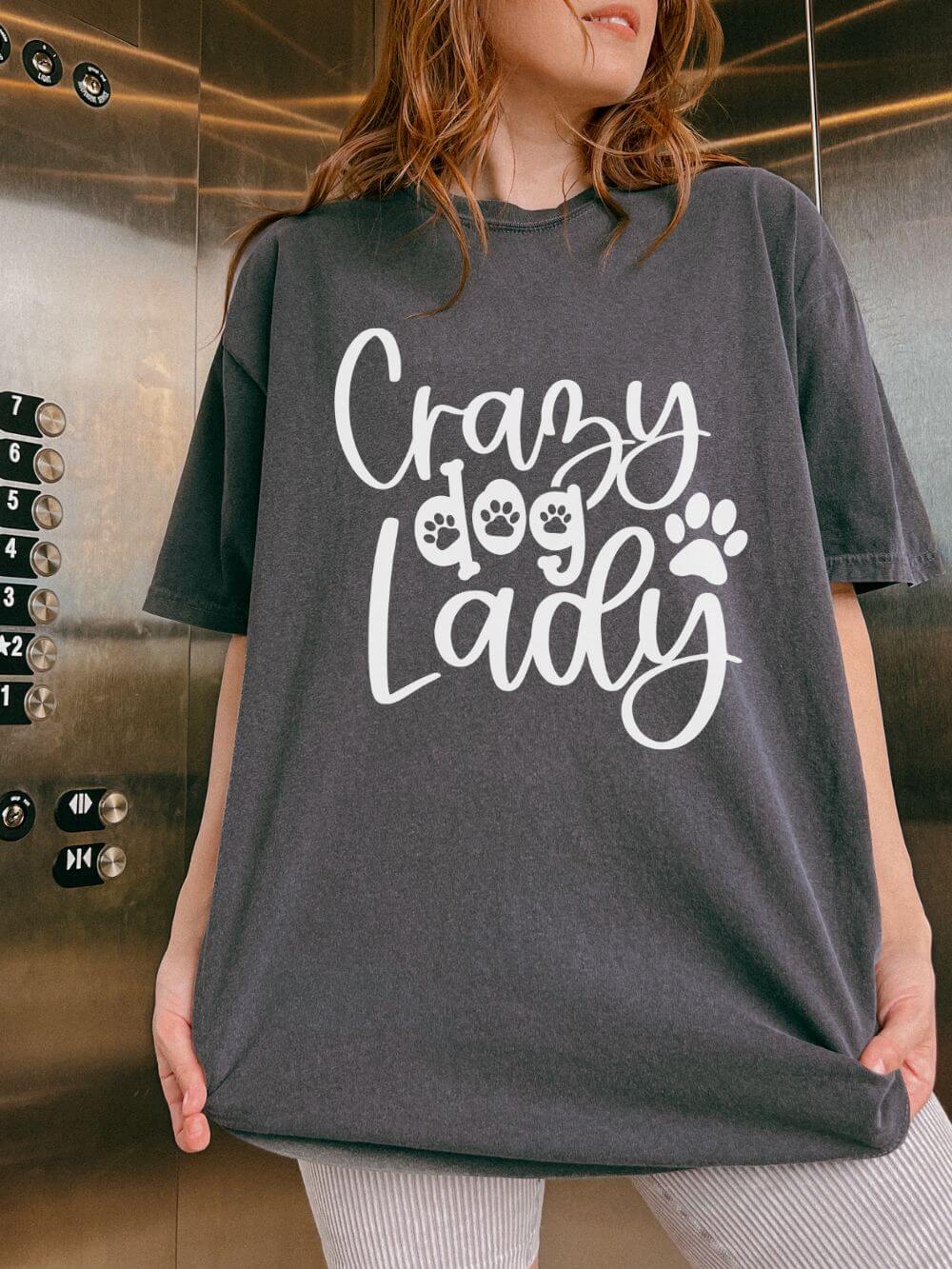 Crazy Dog Lady T-Shirt Paw Print Graphic Tee for Dog Moms