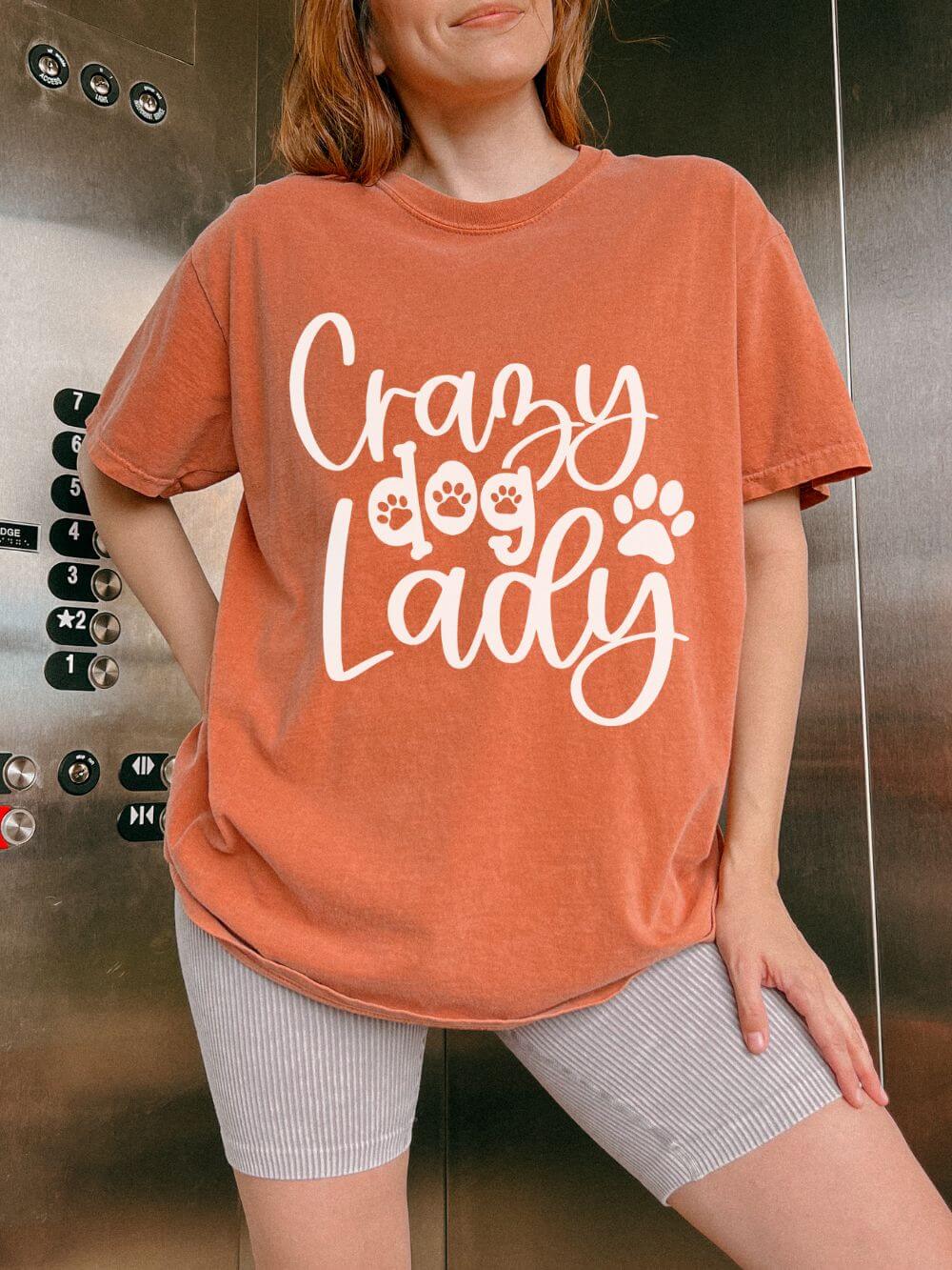 Crazy Dog Lady T-Shirt Paw Print Graphic Tee for Dog Moms