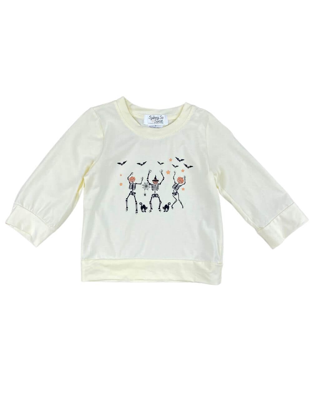 Cream Dancing Skeletons Long Sleeve Pullover Top - Sydney So Sweet