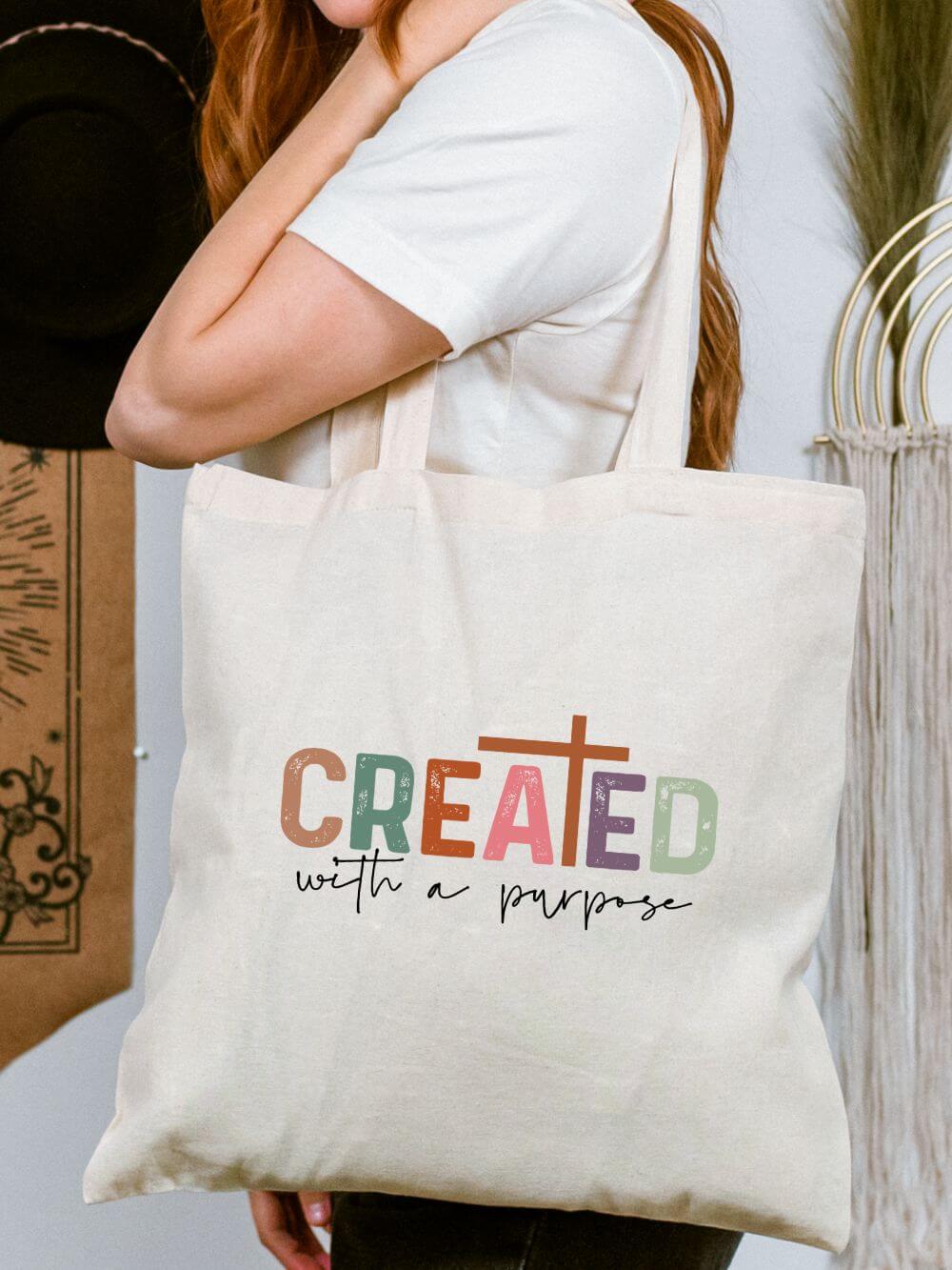 Created With A Purpose Christian Church Cotton Canvas Tote Bag