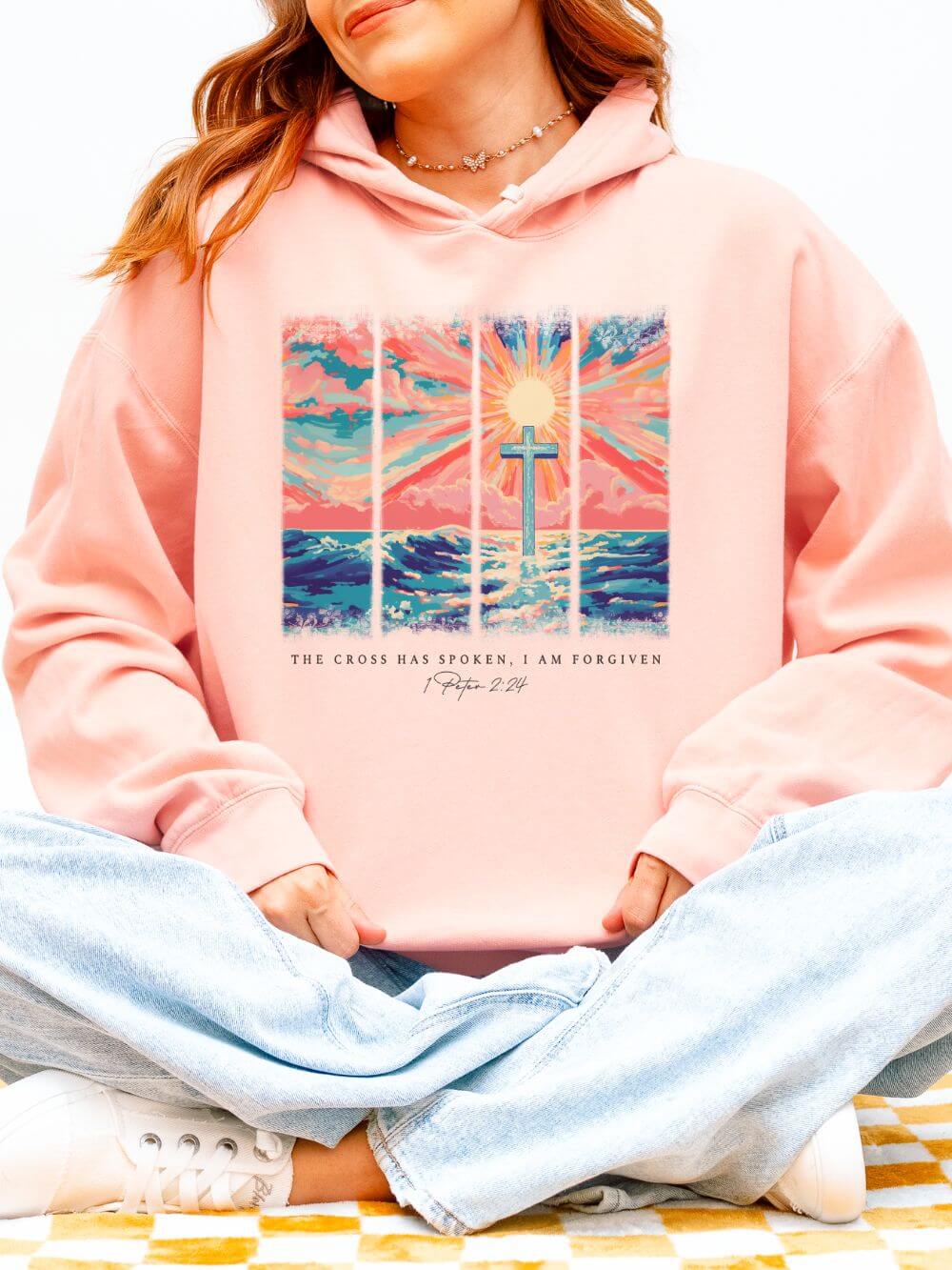 The Cross Has Spoken I am Forgiven Christian Cross Sunset Hoodie Graphic Sweatshirt