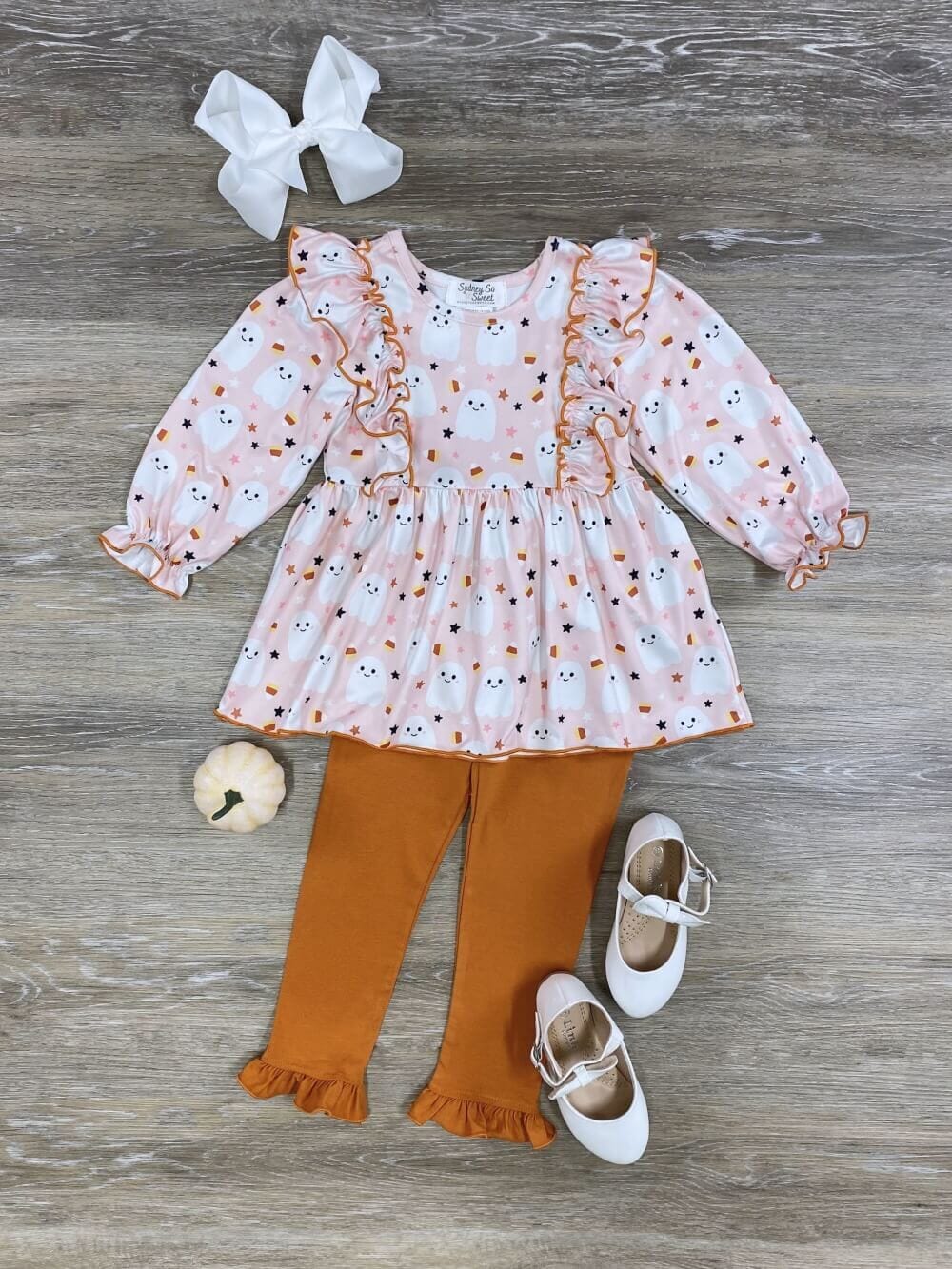 Cute Little Ghost Ruffle Girls Leggings Outfit - Sydney So Sweet