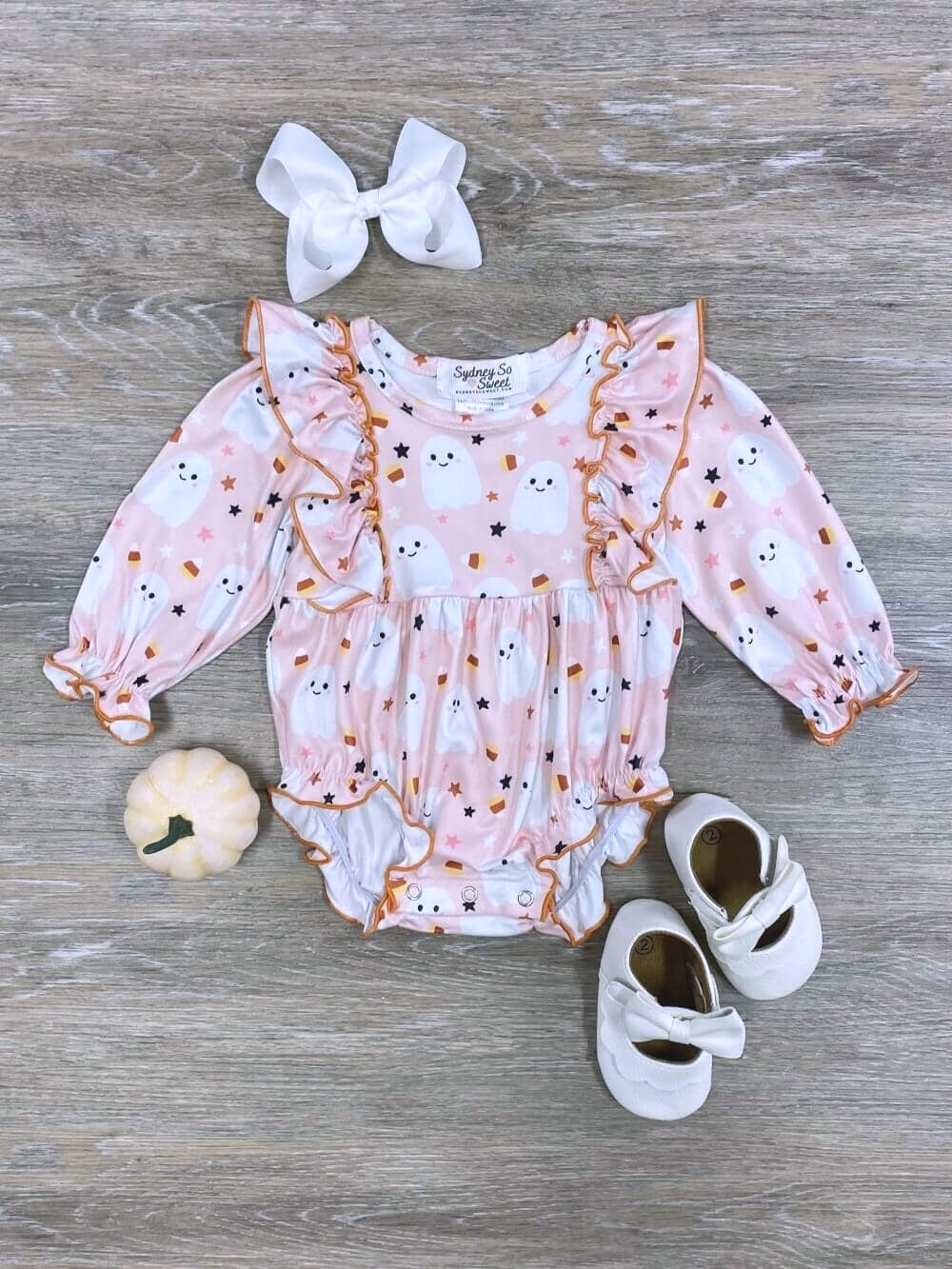 Cute Little Ghost Ruffle Girls Baby Romper - Sydney So Sweet