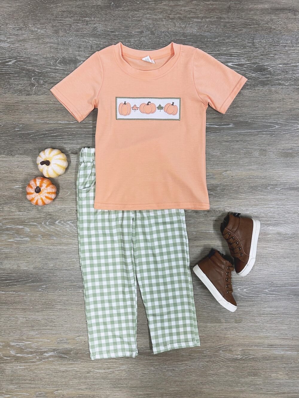 Cutest Pumpkin in the Patch Boys Gingham Pants Outfit - Sydney So Sweet