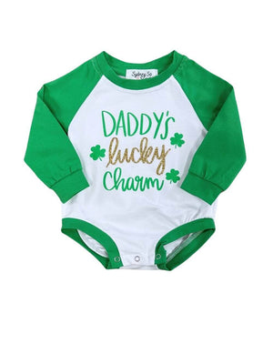 Daddy's Lucky Charm Raglan Sleeve St. Patrick's Day Baby Romper - Sydney So Sweet