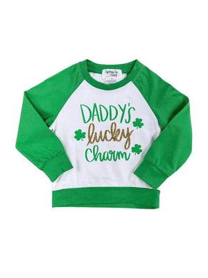 Daddy's Lucky Charm Raglan Sleeve St. Patrick's Day Pullover Top - Sydney So Sweet