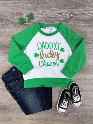 Daddy's Lucky Charm Raglan Sleeve St. Patrick's Day Pullover Top - Sydney So Sweet